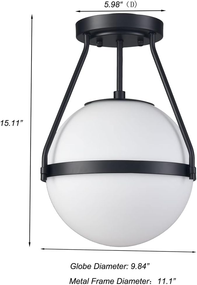 HOLKIRT Mid Century Semi Flush Mount Ceiling Light Black Globe Ceiling Light - Image 6