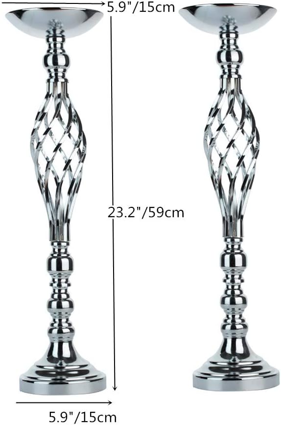 LANLONG 2pcs Metal Silver Candle Holders Road Lead Table Centerpiece Stand - Image 6