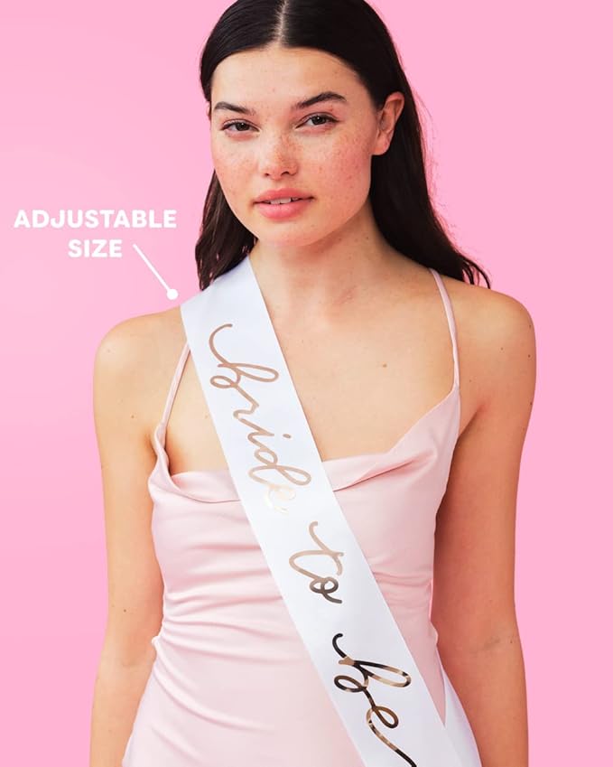 xo, Fetti Bride to Be Sash | Bachelorette Party Decorations White + Rose Gold - Image 3