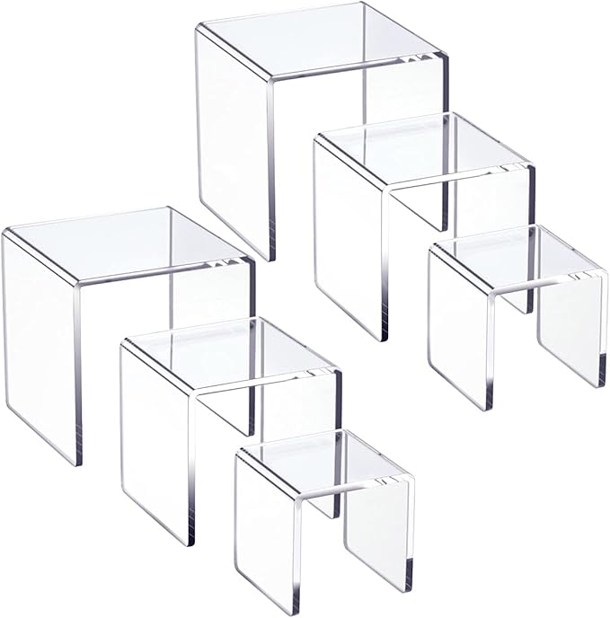 HIIMIEI Clear Acrylic Display Risers 2 Sets, 3-Tier Risers Stands Showcase by HIIMIEI