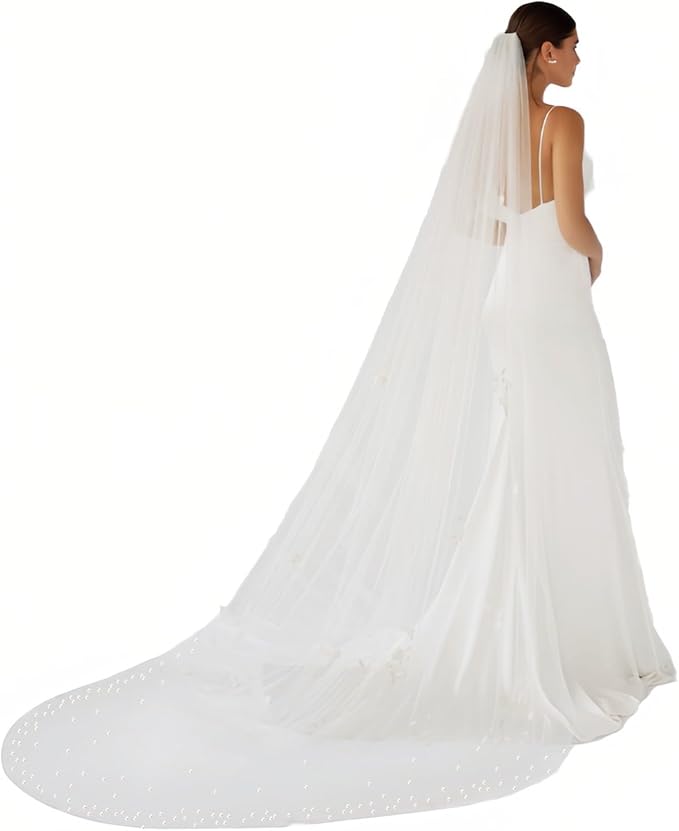 1 Tier Pearl Wedding Bridal Veil by Unknown