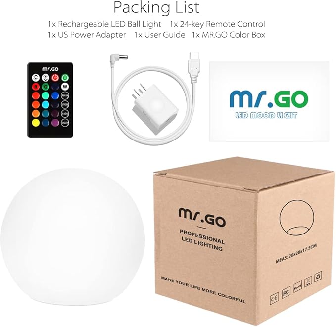 Mr.Go 8-inch Ultra-Fun LED Glowing Ball Light w/Remote, RGB Color Changing - Image 7