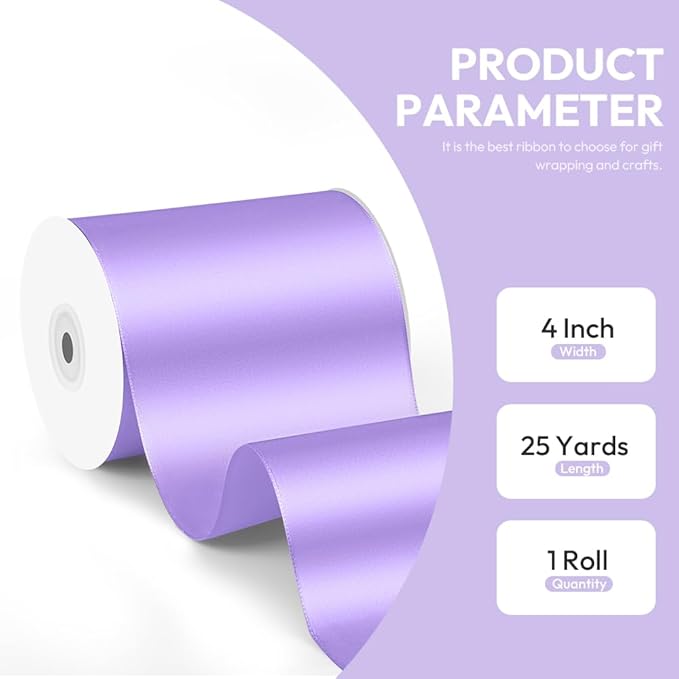 4" x 25 Yards Satin Ribbon, Light Purple Silk Ribbon Ideal - Image 2
