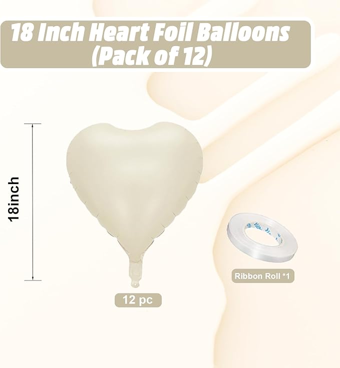 Cream Heart Balloons, 18 Inch Cream White Heart Shape Balloon - Image 2