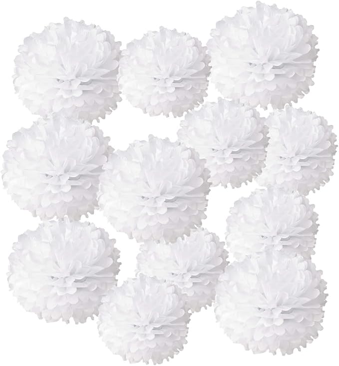 12pcs 10in 12in White Paper Pom Poms Tissue Paper Balls Wedding Party Flower by Yangeey