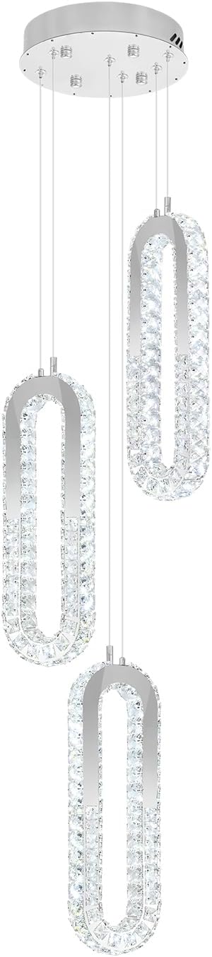 3-Light Modern Pendant Light for Kitchen Island Crystal Ring Chandelier Silver - Image 9