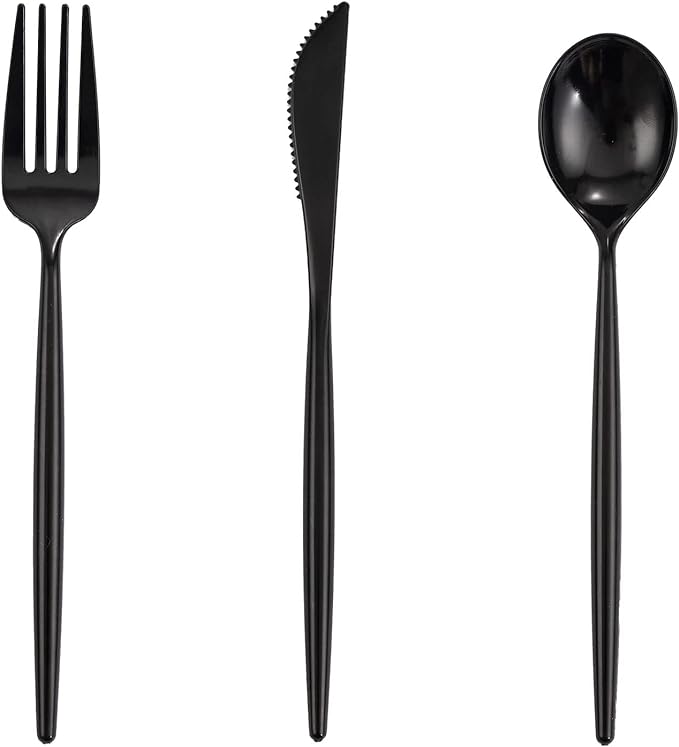 Supernal 180pcs Black Plastic Silverware Heavy Duty Black Party Cutlery by supernal