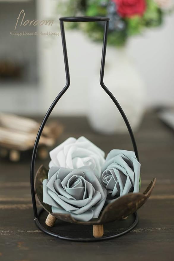 Floroom Artificial Flowers 50pcs Real Looking Silver Grey Foam Fake Roses - Image 3