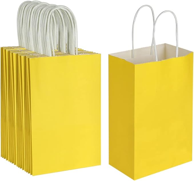 Oikss 50 Pack 5.25x3.25x8.25 Inch Small Yellow Kraft Paper Bags by Oikss