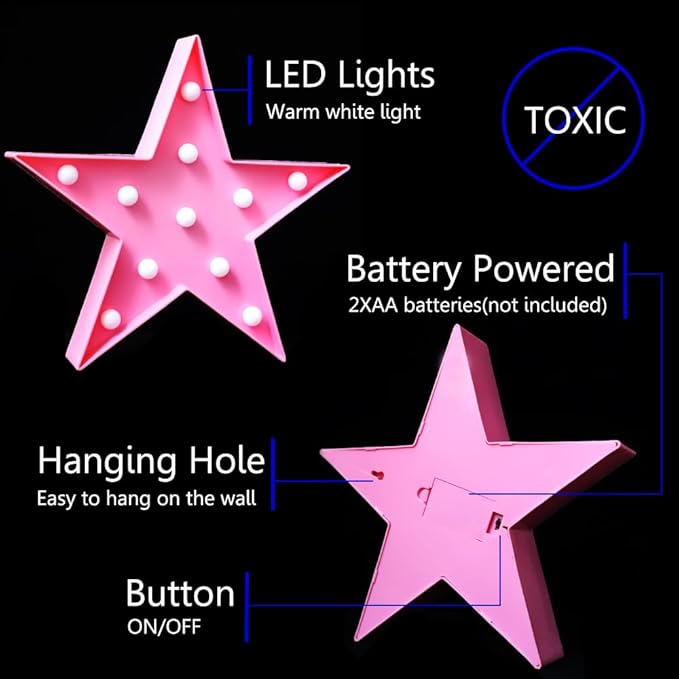 LED Marquee Star Sign Night Light, Battery Operated Star Shaped Desk Table Lamp - Image 6