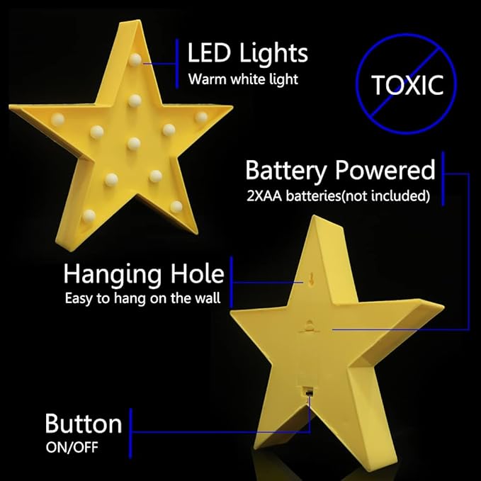 LED Marquee Star Sign Night Light, Battery Operated Star Shape Desk Table Lamp - Image 6
