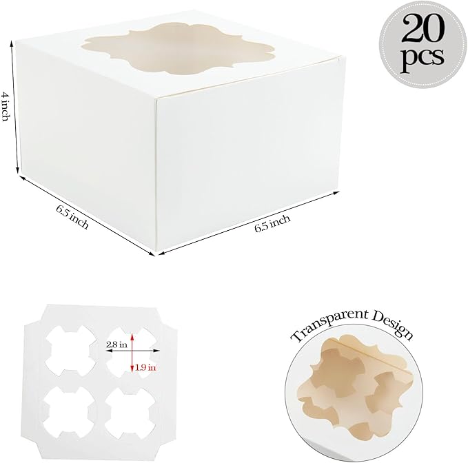 20 PCS 6.5 x 6.5 x 4 inch Paper, Cupcake Boxes - Image 2
