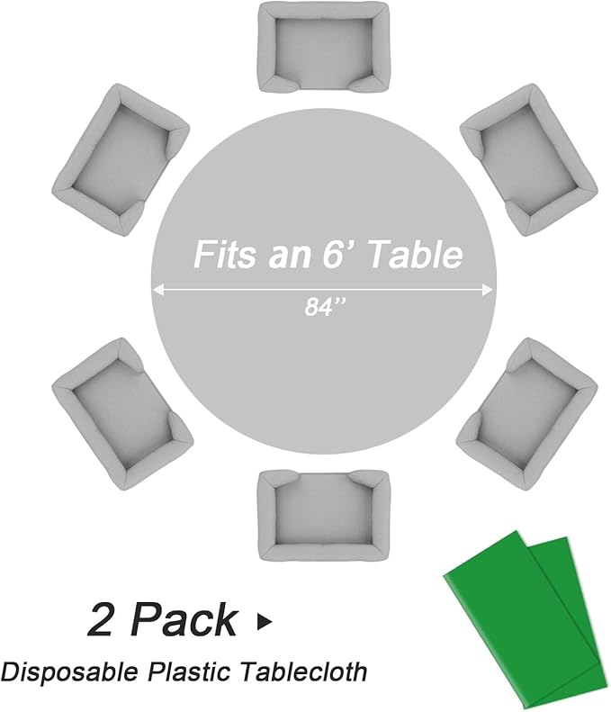 QIKSION Green Round Tablecloth 2 Pack, 84 Inch Plastic Table Cover Disposable - Image 5