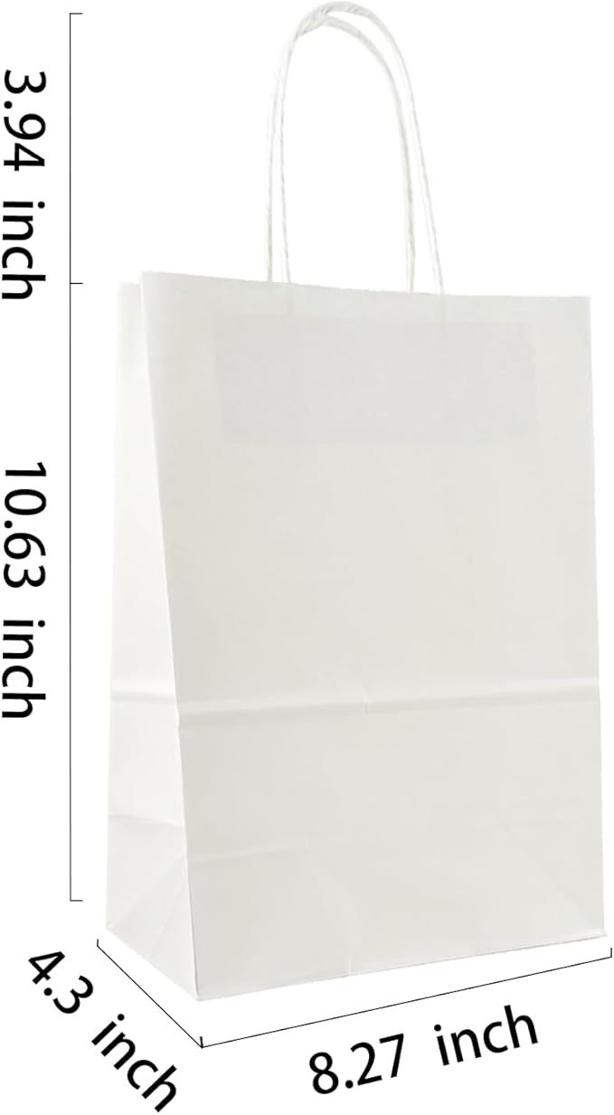 BAG BOX 100 Pack 8.25x4.3x10.6 Inch White Gift Bags - Image 2
