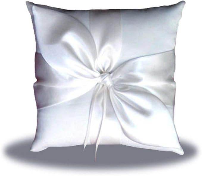 SACASUSA White Satin Bow Wedding Ring Pillow Bearer by SACASUSA
