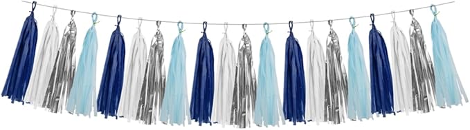 Teal Silver White Navy-Blue Party-Decorations – 15pcs Tissue Paper Tassel by HongTongTong