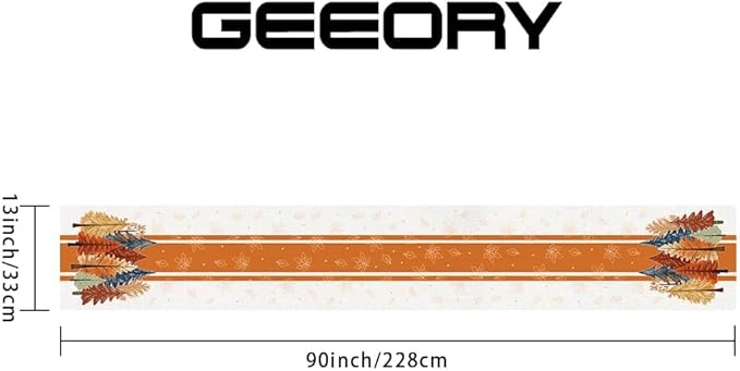 GEEORY Fall Watercolor Trees & Maple Leaves Striped Table Runner 13x90 Inch - Image 2