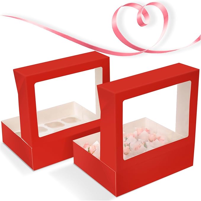 Bakepacker 12 Cupcake Containers 10-Packs Red Cupcake Box Cupcakes Carrier - Image 2