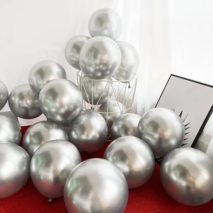 Silver Party Balloons 100pcs 12inch Chrome Metallic Silver Helium Balloons - Image 2