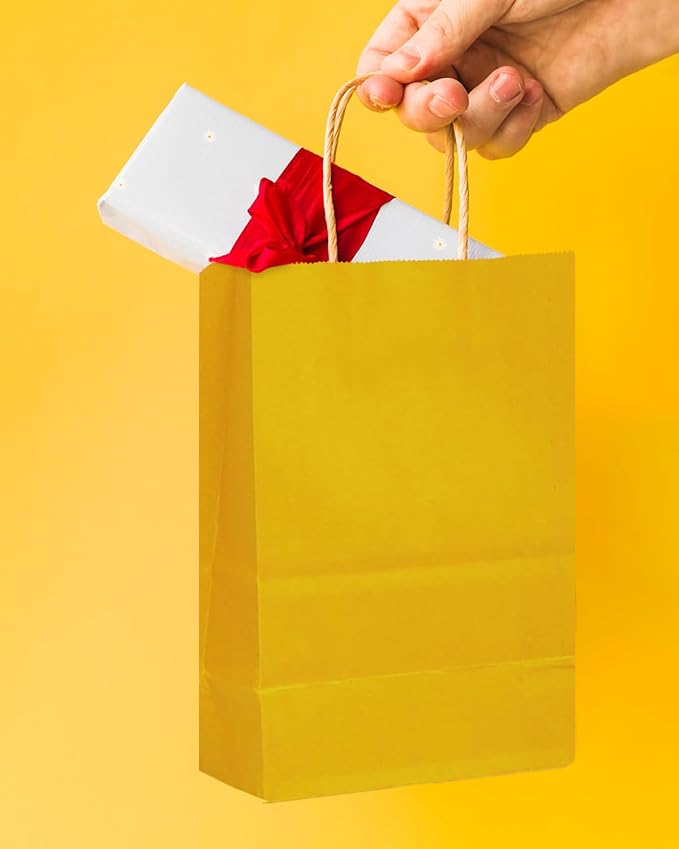 qiqee 24 Pcs Bright Yellow Mini Paper Gift Bags - Image 5