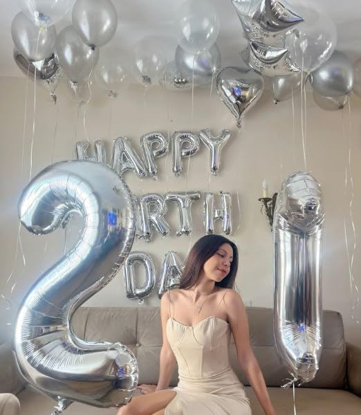 Silver Number 21 Balloon 40 inch, Number 21 Birthday Balloon - Image 6