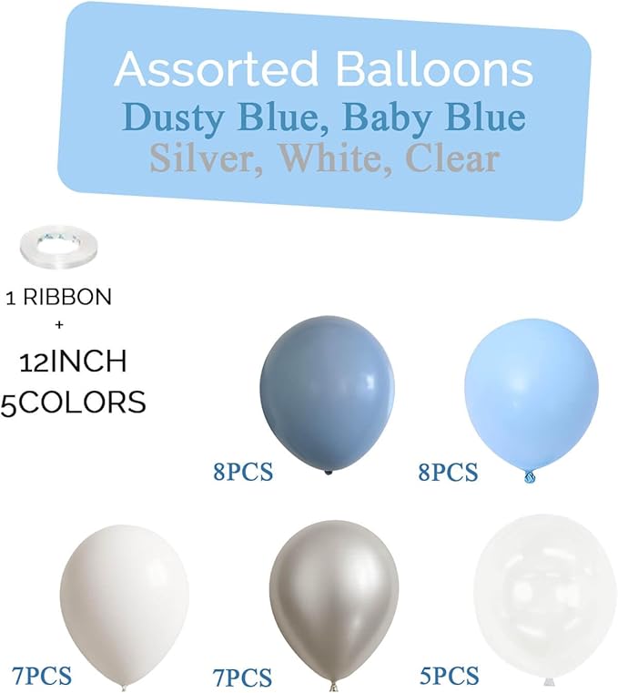 Dusty Blue and White Silver Balloons Bachelorette Party Decorations- 35Pcs 12in - Image 3