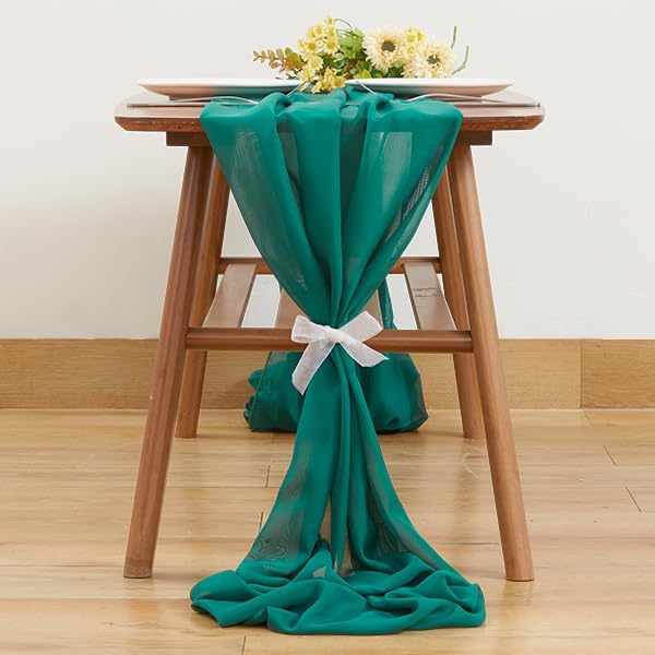Wedding Arch Draping Fabric, 2 Panels 18FT Emerald Green Sheer Chiffon Curtain - Image 9