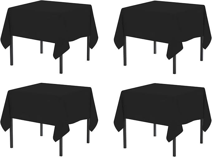 Pomp Black 52" x 52" Poplin Polyester Tablecloth | Wrinkle + Stain Resistant by POMP