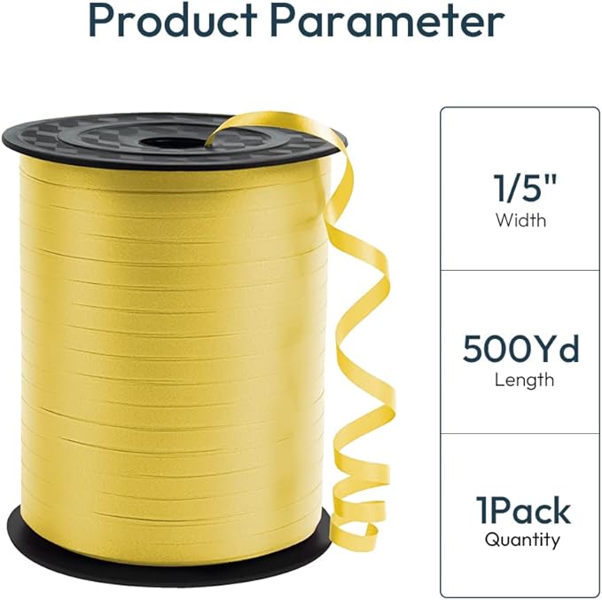 KMER LIFE Premium Yellow Curling Ribbon, 1/5" Wide x 500 Yards Christmas - Image 2