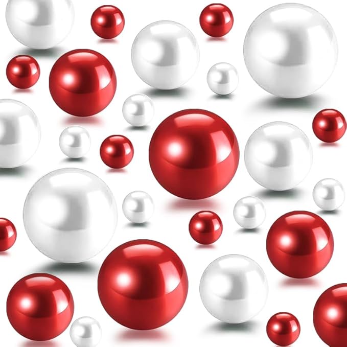 300Pcs Red&White Polished No Hole Pearl Beads Vase Filler, Christmas Vase - Image 8