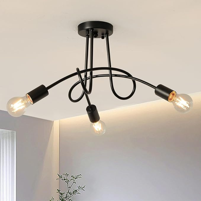Modern Farmhouse Chandelier, 22 Inch Black Metal Spiral Rustic Vintage Semi by LANPESTING