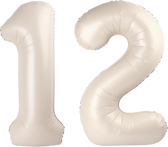 40 Inch Big Cream White Number 12 21 Balloon Birthday Decoration, Number 12 21 by Upgesy