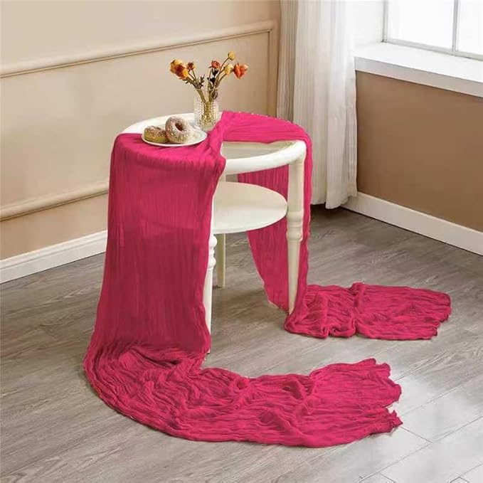 8 Pack Hot Pink 10 Ft Cheesecloth Table Runner 35x120 Inch Boho Wrinkled Sheer - Image 4