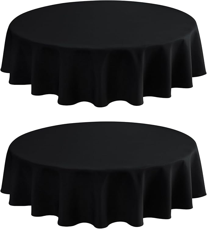 2 Pack Round Table Cloth 48 Inch Black Tablecloth Washable Polyester Solid by mylacerhome