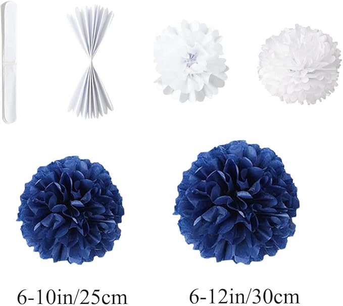 12pcs Royal Blue Pom Poms - 10in 12in Tissue Paper Flower Balls - Image 2