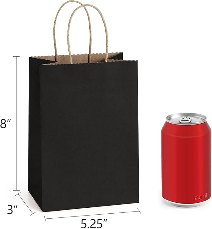 BagDream 150 Pack Small Black Gift Bags 5.25x3x8 Inch Kraft Paper Gift Bags - Image 2