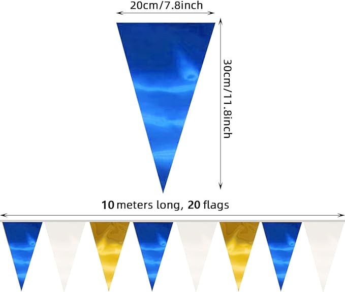 65FT Navy-Blue White Gold Triangle Pennant Banner Flag Metallic Fabric Bunting - Image 2