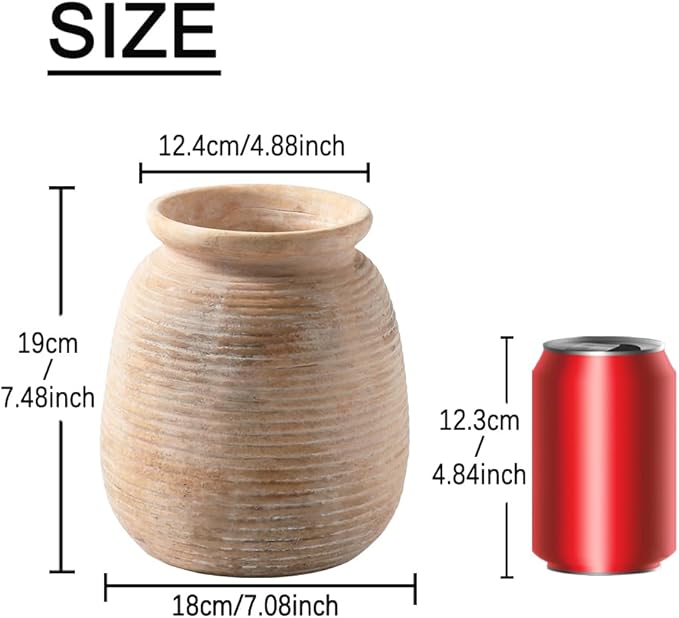 Ceramic Flowers Rustic Vase, Neutral Pottery Farmhouse Vases Home Decor - Image 2