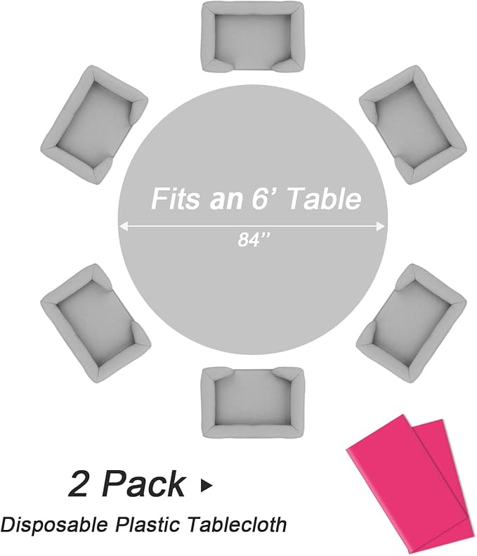 QIKSION Hot Pink Round Tablecloth 2 Pack, 84 Inch Plastic Table Cover Disposable - Image 5