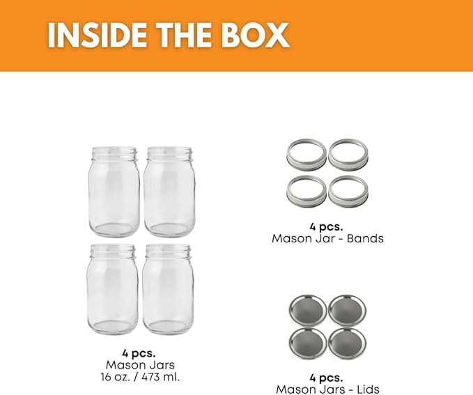 FastRack Regular Mouth Mason Jars 16 oz - Image 2
