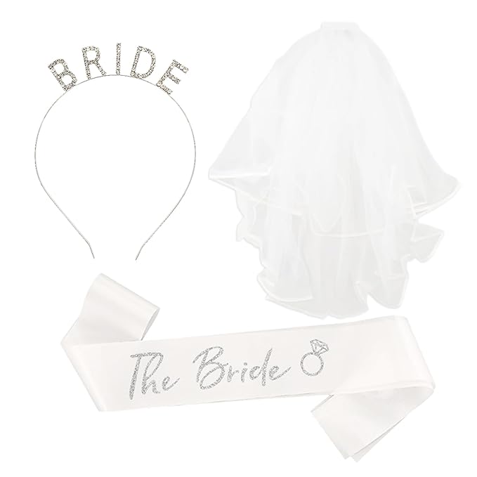 MVVM Bride Sash and Bachelorette Sashes Set | 3-Piece Bridal Headband by Unknown