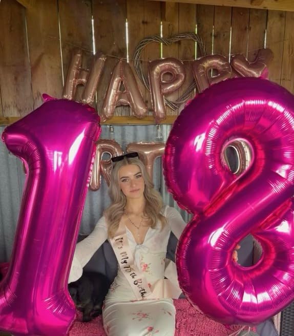 40 Inch Hot Pink 1 Number Balloon, 1 Number Balloons Birthday Decorations - Image 4