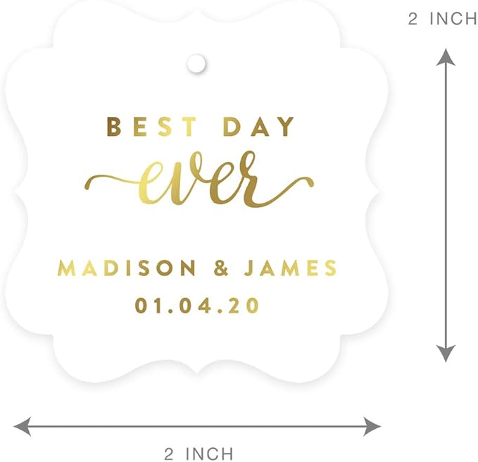 Andaz Press Personalized Fancy Frame Square Wedding Gift Tags, Metallic Gold Ink - Image 6