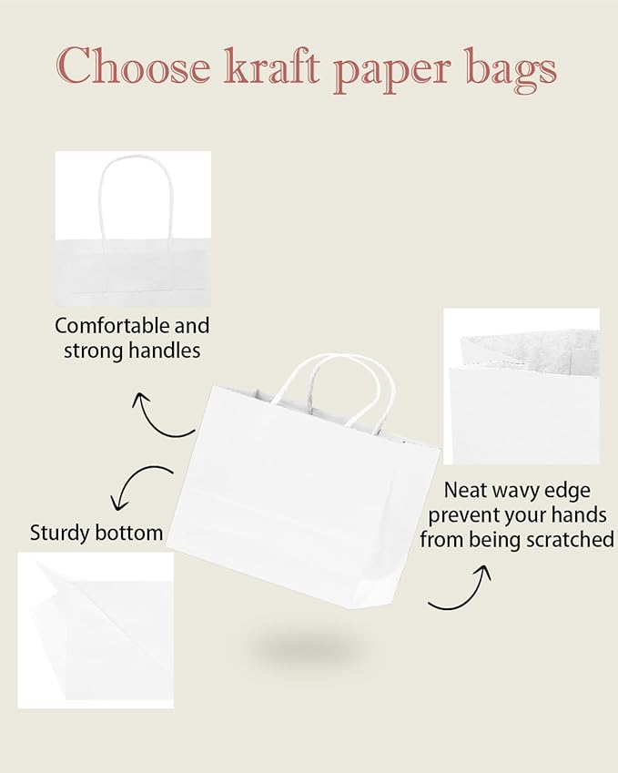 qiqee 50-Packs White Paper Gift Bags - Image 6