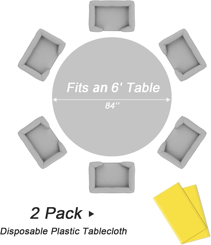 QIKSION Yellow Round Tablecloth 2 Pack, 84 Inch Plastic Table Cover Disposable - Image 3