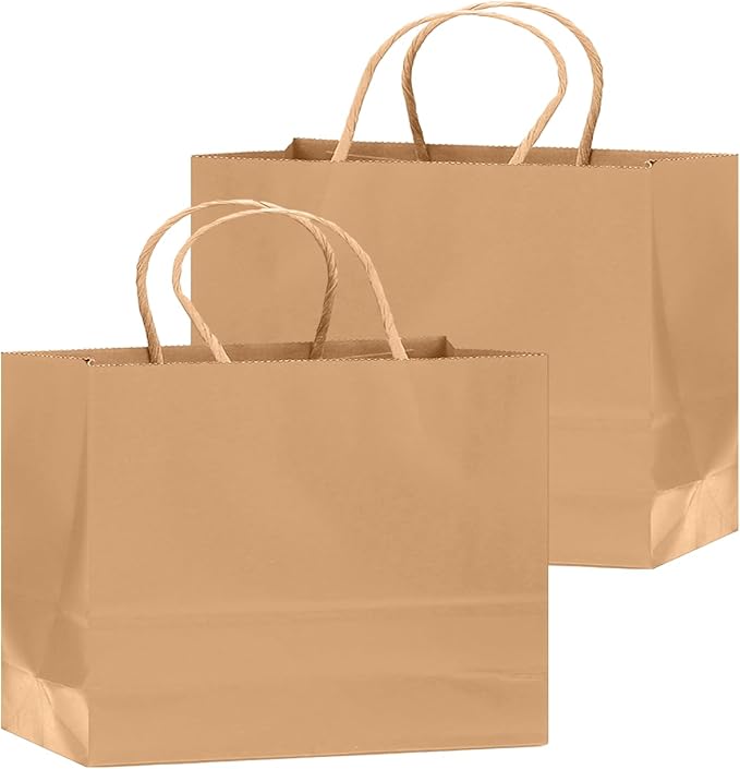 qiqee 50-Packs Brown Paper Gift Bags - Image 2