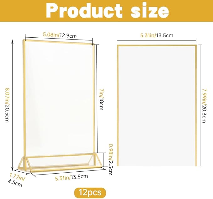 12 Pack Gold Acrylic Sign Holder 5 x 7 inch, Double Sided Gold Picture Frame - Image 2
