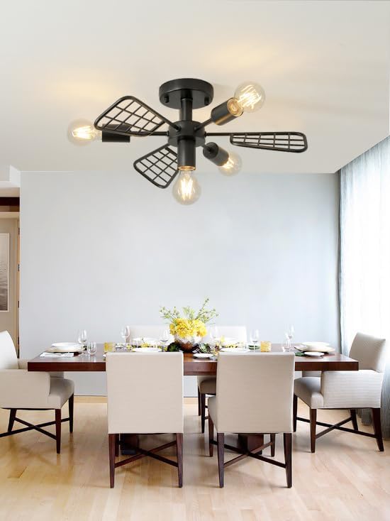 Modern Farmhouse Chandelier, 21 Inch Black Metal Geometry Rustic Vintage Semi - Image 2