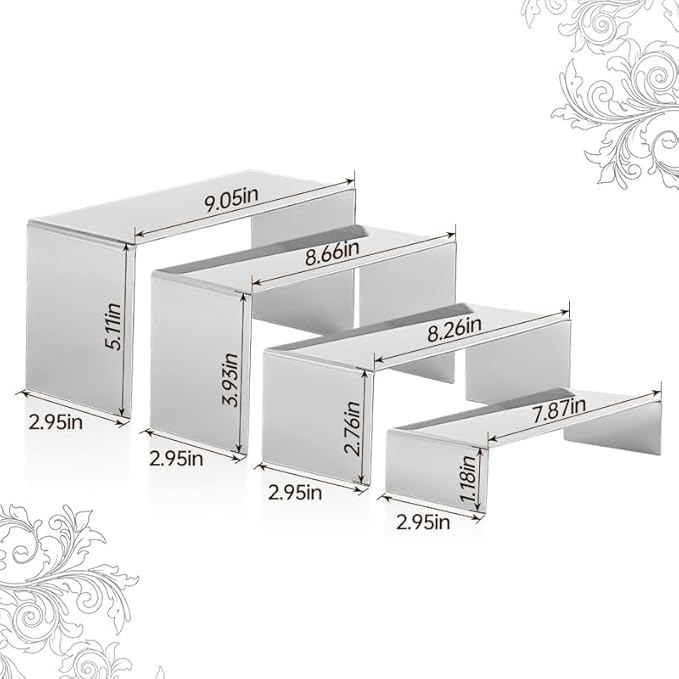 4 Pcs Silver Stainless Steel Display Risers, Display Stand - Image 3