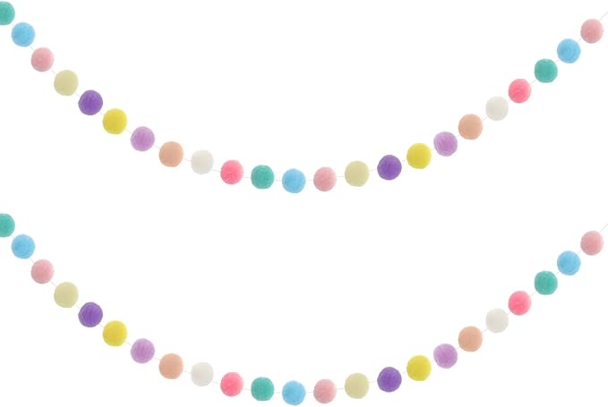 2 Pcs Pom Pom Garland 9.8 Feet 30 Balls Felt Ball Garland Pastel Ball Banner by Vin+Beauty
